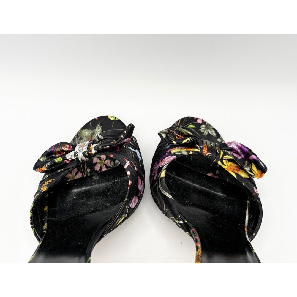 Gucci Black Satin Floral Slingback Heels Peep Toe Bow Accent Size EU 35 - Picture 9 of 12